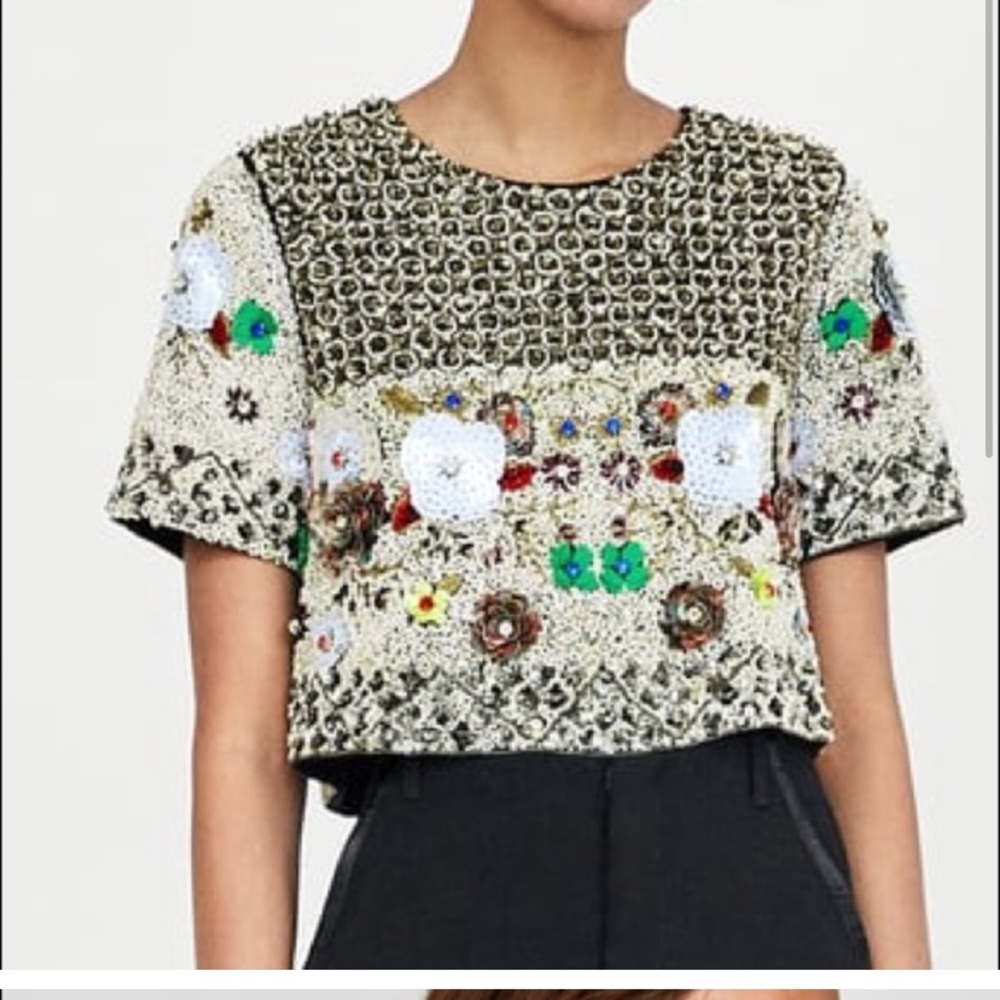ISO Zara limited Edition Embellished Sequin Floral Crop Top